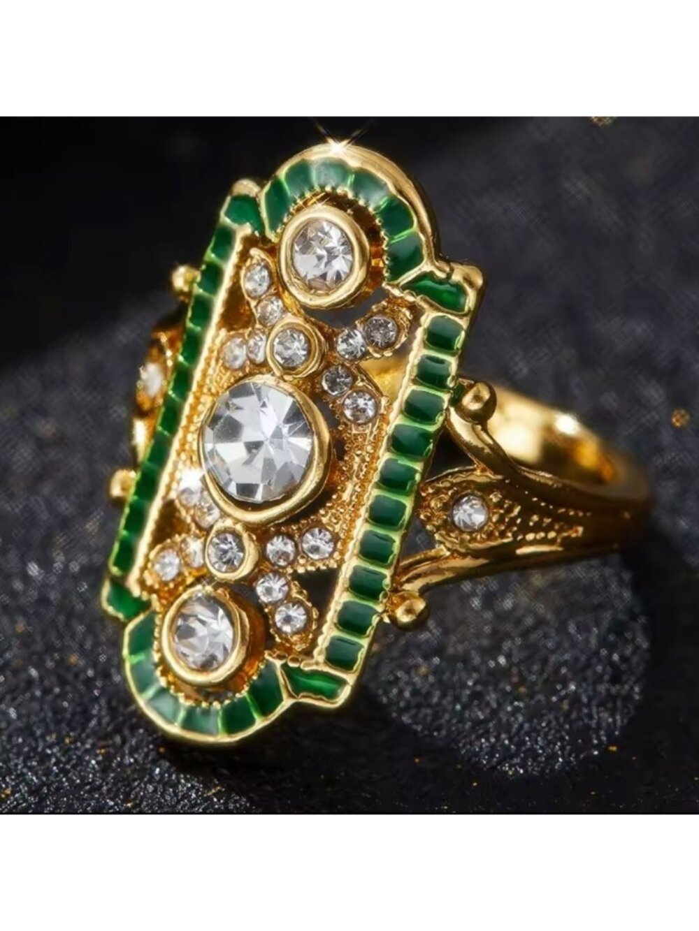 Vintage-Inspired Gold and Green Ring